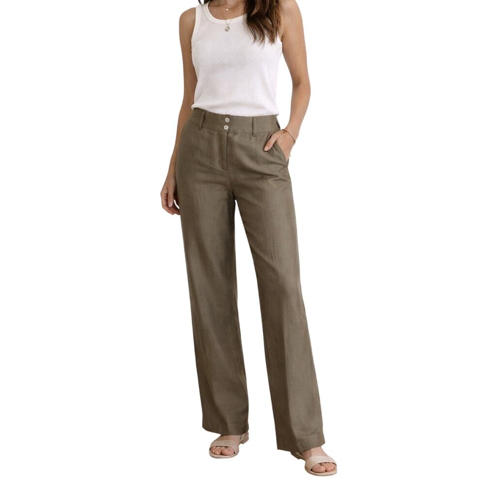 Cambio Macey Silk Trouser Wide Leg Pant Brown Size 8